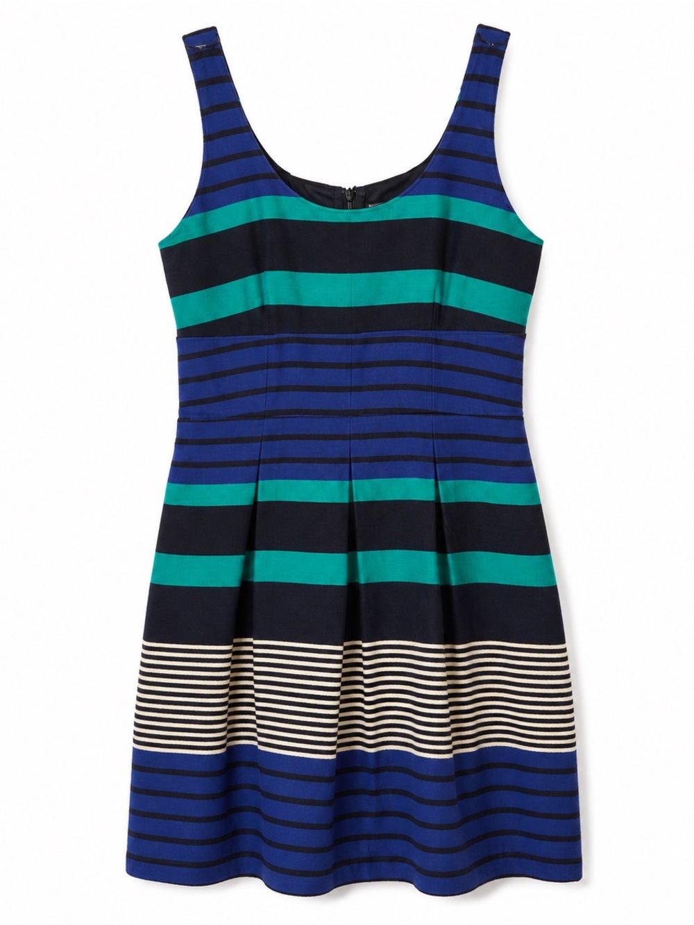 LOFT 100% Cotton Blue Green Striped Fit & Flare Dress Size 8